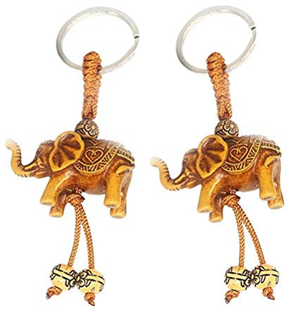Lot de 2 porte-clés porte-bonheur en forme d'éléphant sculpté Taille M, conforme à l'image., M