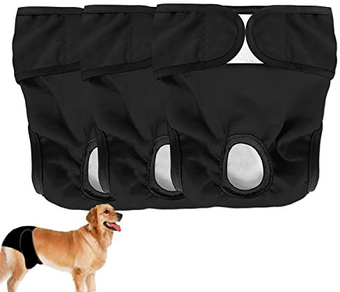 Hundewindeln 3 Stück Wiederverwendbare Windeln für Hündinnen Hundewindeln Hochsaugfähige waschbare und umweltfreundliche Damenbinden Läufigkeitshose hundewindeln für Hündinnen (schwarz, L)