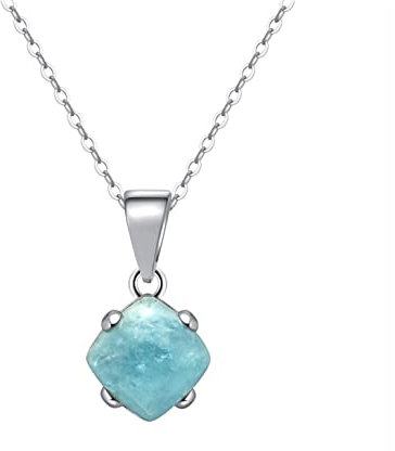 Bellitia Jewelry Kette Damen Halskette mit Geburtsstein, Anhänger Halskette mit Aquamarin Quadratschliff Edelstein in 925 Sterling Silber, Frauen Mädchen Schmuck