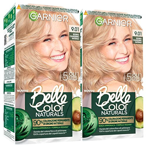 Garnier Belle Color Naturals Permanente Haarfarbe, Farbe 9.01, sehr helles Naturblond, ohne Ammoniak, vegane Formel, Farbcreme und pflegende Behandlung, 2 Packungen