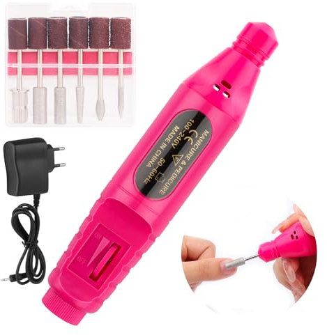 JOPHEK Nagelfräser, Elektrische Nagelfeile für Gelnägel Acrylnägel Kallus Entfernen, 20000 u/Min Verstellbare Geschwindigkei Pediküre Maniküre Set mit 6 Schaftbohrern für Nagelstudio, DIY Maniküre
