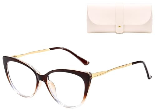 Cleoxyge Blaulichtfilter Brille Ohne Sehstärke für Damen-Herren,Metallrahmen Anti Blaulicht UV400-Schutz PC Gaming Mit Brillenetuis und Brillenputztuch (Braun Frame/Anti Blaulicht)