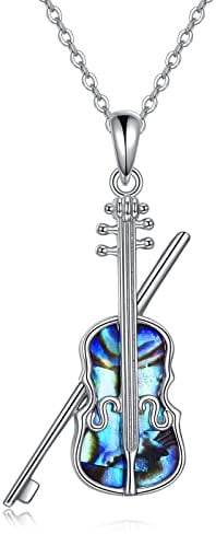 JERWLI Violine Kette Silber 925 Musik Violine Halskette Abalone Muschel Violine Schmuck Geschenke für Damen Frauen Mädchen Geigen Enthusiasten Violinist
