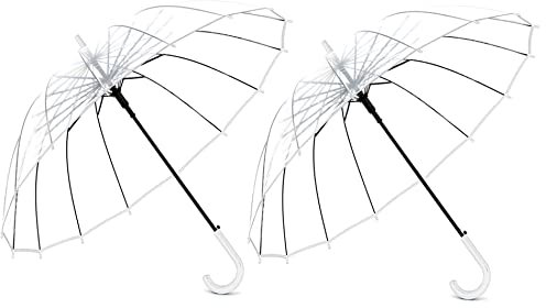 Meichoon Regenschirm Transparent Hochzeit Long Stockschirm XXL klar und extra groß: 120 x 97 cm mit praktischem Öffnungsmechanismus und ergonomischem Griff PVC Weiß 2 Pack