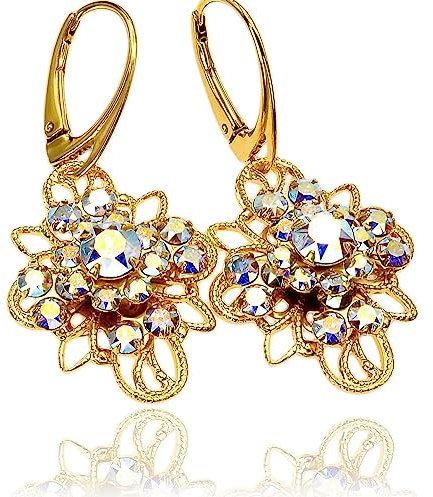 Arande Aurora Venue Ohrringe, 24 Karat vergoldet, mit original österreichischen Kristallen, handgefertigter Schmuck, Sterling Silber