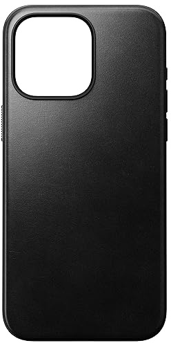 Nomad Moderne Lederhülle für iPhone 15 Pro Max Hülle Horween Leder Kompatibel mit MagSafe Wireless Charging Case, 360° Erhöhte Kanten TPE Bumper & Fallschutz - Schwarz