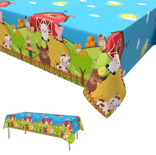 Bauernhof Tiere Tischdecken,Kuh Party Tischdecke Kunststoff Einweg Tischdecke Tiere Thema Geburtstag Party Tischdekorationen für Kinder Jungen Mädchen 137 x 274cm
