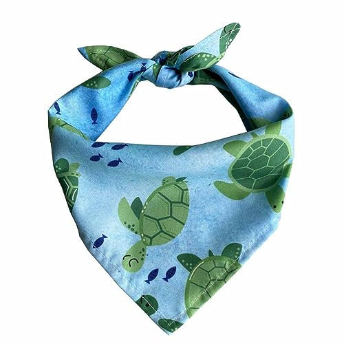 SHTGOI 2 Stück Hundehalstuch Sommer Haustier Dreieck Bandanas Blaue Lätzchen mit Schildkröte Muster Verstellbar Dreieckstuch Kopftücher Hunde Schal für Katzen Hunde mit Halsumfang von 20-46 cm 12#