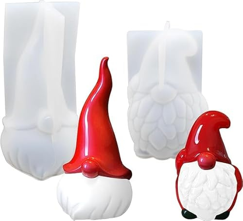 2 Pezzi Stampi per Candele in Silicone,Stampo in silicone a forma di Babbo Natale,Stampo in Silicone 3D,Stampi per Candele in Silicone fai da te per Fare decorazioni natalizie