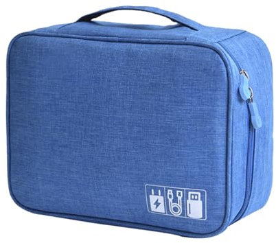 FAVORTALK Tech Bag Multipurpose Electronic Organizer Waterproof Accessories Storage Bag for Power Bank Camera and Data Protect Sets Hard Disk, Azure B21612
