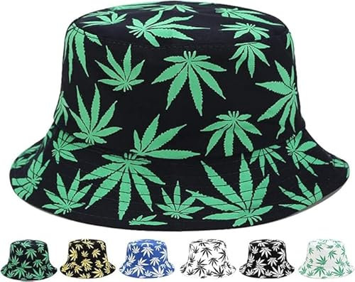 CaySep Wendbarer Sonnenhut, Fischerhut, Marihuana-Cannabis, Unkraut, faltbar, verstaubar, grün, Einheitsgröße
