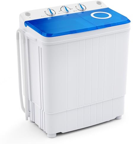 COSTWAY Twin Tub Washing Machine, 4.5kg Total Capacity Portable Laundry Washer and Spin Combo with Timer Control for Apartment Dorms Camping, 3.5KG Washer 1KG Drying (Blue)