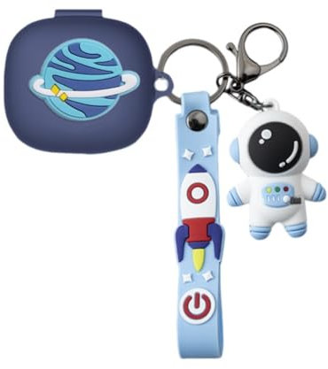 Cartoon Silicion Earphones Case Compatible with JBL Wave Flex/JBL Wave 300 TWS, Cute Wireless Bluetooth Shockproof Protector Cover Earphone Charging Box with Keychain (Blue A)