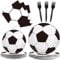 JUNBAOYYDS Football Vaisselle, Enfant Foot Theme Papier Vaisselle, Decoration Anniversaire Football, Decoration Anniversaire Football Vaisselle, Pour 10 Invités (Blanc)