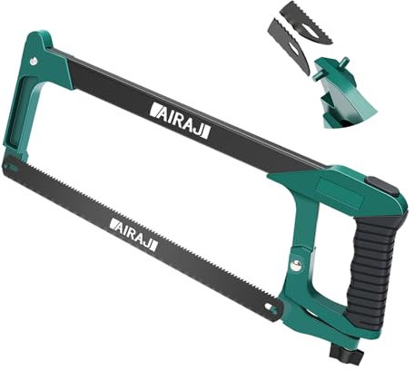 AIRAJ Metal Hacksaw Heavy Duty- Hack Saw for Metal Cutting - Adjustable Torque High Tension - Heavy Duty Hand Tool, Two Sawing Angles (45°/90°), Household Hacksaw