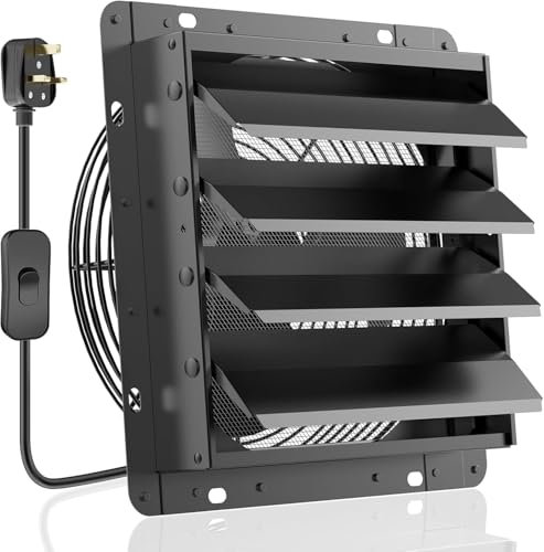 HG Power 300mm Shutter Exhaust Fan with Mesh Screen 1300m³/h Wall Mounted Extractor Fan Low Noise Shed Exhaust Fan for Ventilation Use, Basement, Gable, Chicken Coop, Black