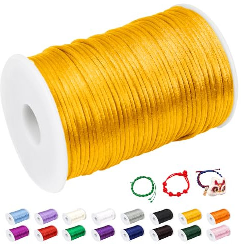 CAMAL Nylonschnur 2mm nylonfaden 100m Armband Schnur für Perlenschnur Nylon makramee Schnur für Chinesische Knüpfschnur, Windspielschnur, Kunsthandwerk (Goldgelb)