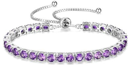 FANCIME Silber Armbnad Damen Tennis Armband mit Synthetisch Amethyst, Verstellbares Glitzer Tennis Armband Schmuck Geschenke für Damen Frauen Freundin Ehefrau Mutter
