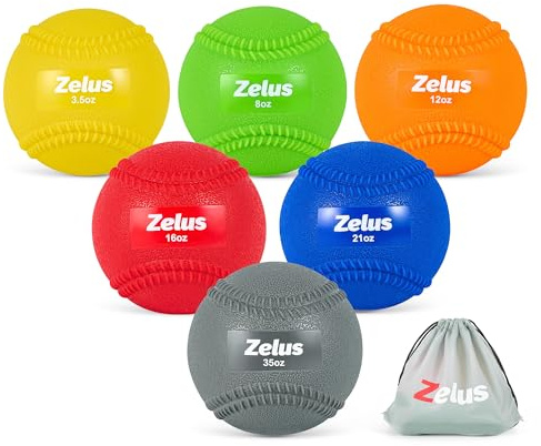 ZELUS Weighted Baseball Set, 6 Balls 3.5-35 oz with Seams and Carry Bag