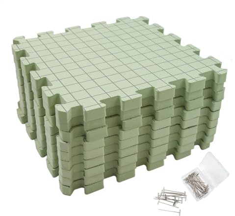 9 Stück Blocking Mats for Knitting, Spannmatten Stricken 19mm Dicke, Spannmatten mit Raster für Handarbeiten, Blockiermatten zum Stricken Häkeln, Schaumstoff Strickbrett Häkelmatten mit 50 T-Nadeln