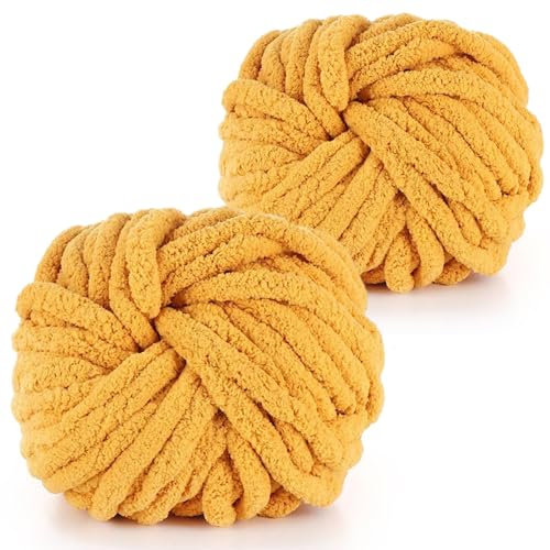 Coopay Dicke Wolle zum Häkeln, 2x240g Weiches Armstricken Wolle zum Handstricken, Soft Chunky Wolle zum Stricken, Sperrige Armstricken Wolle, xxl Wolle für Decken, Kissen, Haustier Nest - Kurkuma