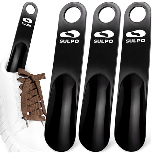 SULPO Schuhlöffel klein 19 cm, Kunststoff, 3 Stück, Schwarz | 3 kompakte Schuhanzieher für unterwegs, Handtasche, Reise, Schule und Sport – leicht, platzsparend und mit Aufhängeloch.
