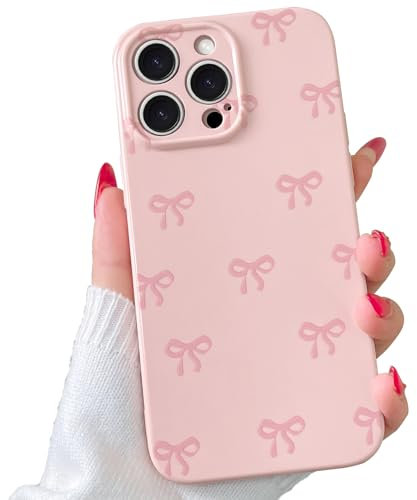 VCGFJD Case for iPhone 16 Pro, Cute Ribbon Bow Pattern, Stylish Simple Phone Case, Raised Lens Edge Protection, Aesthetic Bowknot Slim Soft TPU Durable Protective Cover for iPhone 16 Pro - Pink