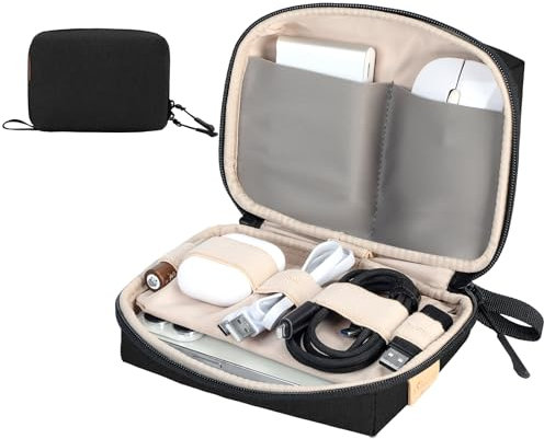 SIMTOP Borsa Organizer Per Cavi Piccola,Compatta Per Accessori Per Laptop, Organizer Per Cavi,Schede SD,ideale per Viaggi,Ufficio e Fotografia,Nero