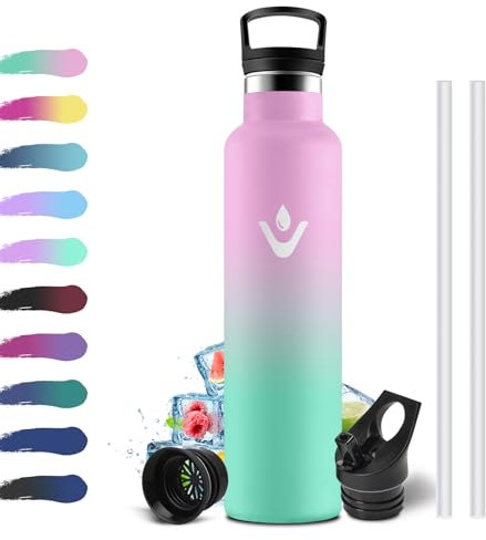 Thermos Flask, 1 Litre, Stainless Steel Drinking Bottle with Straw, One-Hand Opening, Vacuum Thermos Flask, Suitable for Carbonated Drinks, BPA-Free, Insulated Water Bottle for Running, Bike, School