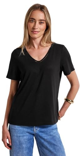 STREET ONE Damen A323527 Leinen-Look T-Shirt, Schwarz, 40