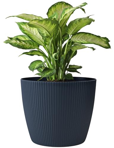 KONZEPT Pot de fleurs, 5,2 l, structure rainurée, 22 cm, cache-pots pour plantes d'intérieur, en plastique, idéal pour le salon, la cuisine et le balcon