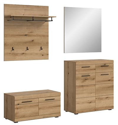 xonox.home Garderobe Scout 4tlg. Set Garderobenkombination Garderobenschrank Garderobenmöbel Flurmöbel-Set Flursystem Stauraumlösung in Evoke Oak Eiche Nb., ca. 195x197x40 cm