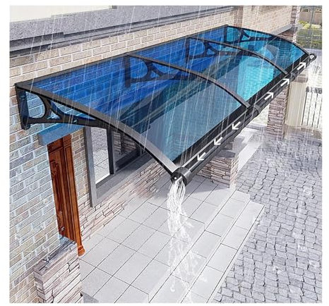 Refugio para porche de patio, cubierta de techo de lluvia para ventana, toldo de puerta delantera, toldos exteriores, diseño de canalón, drenaje rápido, estructura arqueada es fuerte y resistente a la