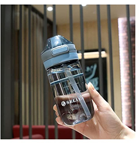 MRKU Botella de Agua portátil con Pajita para Adultos, Botella de Agua de plástico Simple con báscula de Cuerda, Botella de Bebida Deportiva de plástico para Estudiantes.