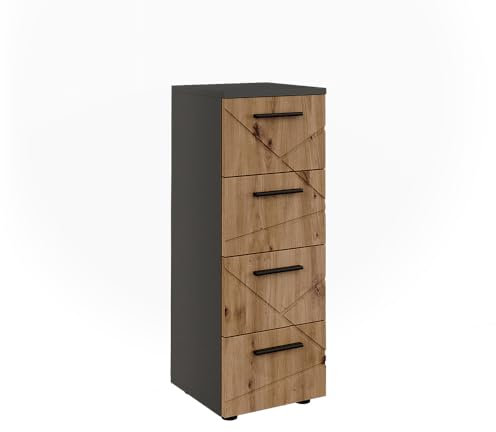 Vicco Midischrank Irma, Anthrazit/Artisan, 30 x 81 cm mit 4 Schubladen