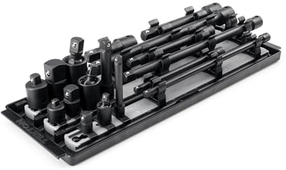 TEKTON 1/4, 3/8, 1/2 Inch Drive Impact Extension and Accessory Set with Rails and Tray (17-Piece) | SIA99201
