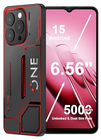invens Note 12P Téléphone Portable Pas Cher, Écran 6.6 HD+, Caméra 48MP+8MP, Batterie 5000mAh, 16GB RAM 128GB ROM, Android 15 Smartphone débloqués, Double SIM + TF, Face ID/Empreinte Rouge Cyber