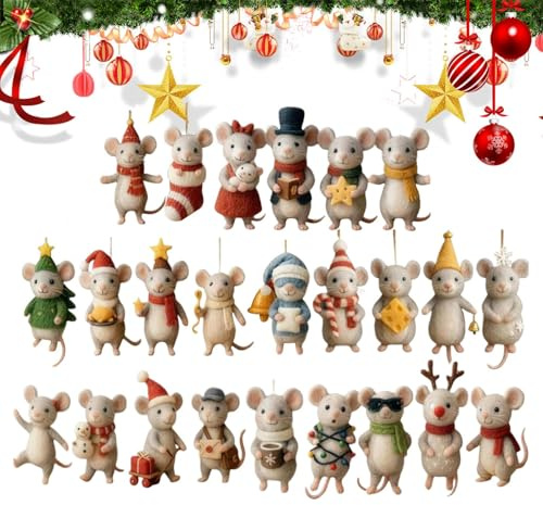 Calendrier de compte à rebours de Noël – Ornement plat en acrylique 2D, figurines de souris pour 24 jours | Pour la saison des vacances, décoration d'intérieur, famille, amis, amoureux, amoureux