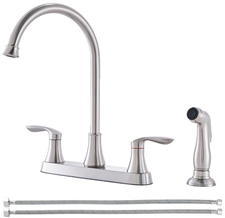 Friho Rubinetto da cucina con spruzzatore laterale, rubinetti da cucina in acciaio inox nichel spazzolato con linea di alimentazione, 3 o 4 fori 2 maniglie rubinetto per lavello da cucina per camper