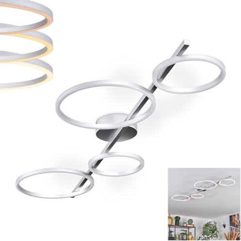 HOFSTEIN LED Deckenleuchte Firon, dimmbare Deckenlampe aus Metall/Kunststoff in Silber/Weiß, moderne Leuchte dimmbar über Wandschalter (Stufendimmer), 36 Watt, 4850 Lumen, 3000 K, Wohnzimmer, Küche