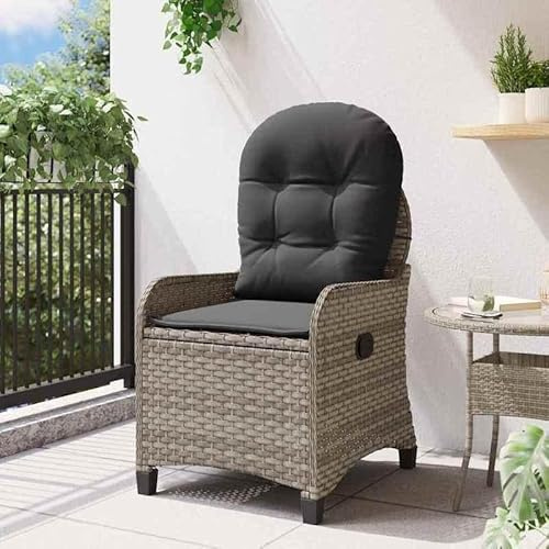 Eleganz Liegestuhl aus Poly-Rattan mit Kissen - Grauer Gartenliegestuhl 56 x 66 x 95 cm - Bequem & Wetterfest für Terrasse & Balkon