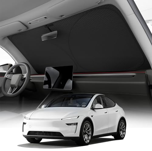 REEVAA Tesla Model Y Windshield Sunshade | Dual-Layer Heat & Sun Defense, OEM Design | Foldable Sun Shade Car Accessories with Storage Bag