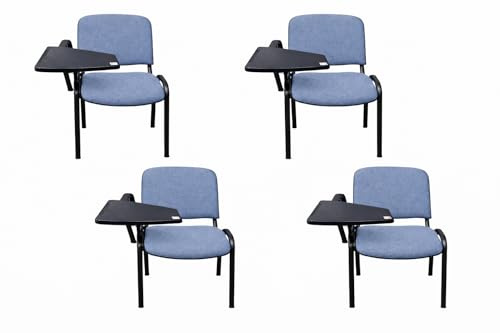 ART PROG - Lot de 4 Chaises Visiteur LISO avec Tablette | Revêtement Tissu Bondai| Chaises de Conférence Rembourrées et Empilables | Salles de conférence et de Formation (Bleu Gris)