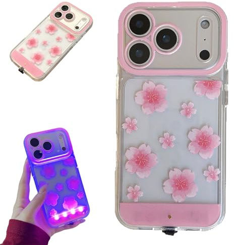 LED Flowers Phone Case, Light Up Phone Case, Cute Sparkly Crystal Clear Flowers Aesthetic Design, LED Flash Protective Cover for iPhone X/11/12/13/14/15/16/17 (iPhone XS)