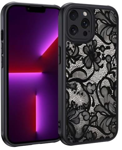XTCASE für iPhone 13 Pro Hülle, Aesthetic Spitze Vintage Muster Frauen Mädchen Case Matt Handyhülle Kratzfeste PC Rückseite + TPU Bumper - Schwarz