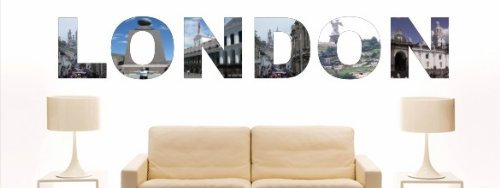 INDIGOS UG - Wandtattoo Wandsticker Wandaufkleber Aufkleber - W1198 Mehrfarbige Wandschrift mit Sehenswürdigkeiten und Stadtnamen Stadt London 80x13