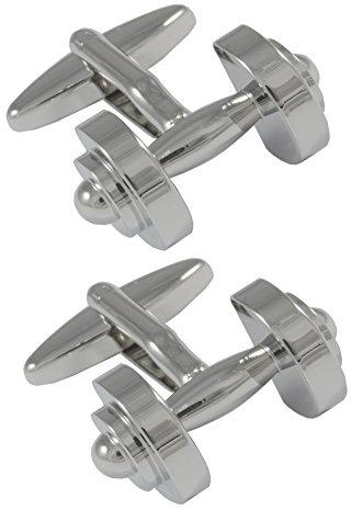 Cufflinks for Men + Presentation Box - Novelty - Dumbbell Weight Training | Solid Brass Metal - Gym Fit Fitness Bodybuilder Pumping Iron - Silver Colour - One Pair