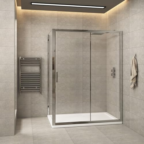 1200x800mm Walk in Single Sliding 6mm Glass Rectangular Shower Enclosure with Pearlstone Shower Tray
