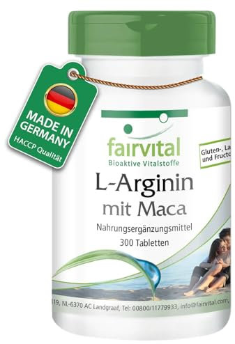 Fairvital | L-arginine + Maca - Fortement dosé - avec Bêta-Glucane, OPC et zinc - 300 comprimés