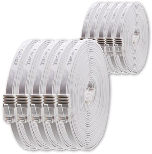 1aTTack.de Câble Réseau Cat6 Cat 6 Plat Flat Slim - 10x 1,5m - RJ45 Ethernet LAN DSL Routeur Modem - Blanc